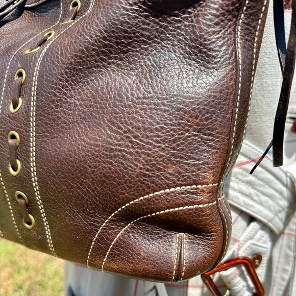 COACH Chelsea Laced Fringe.Duffle Distressed Pebble Leather Chestnut Brown 10399 - Picture 8 of 16